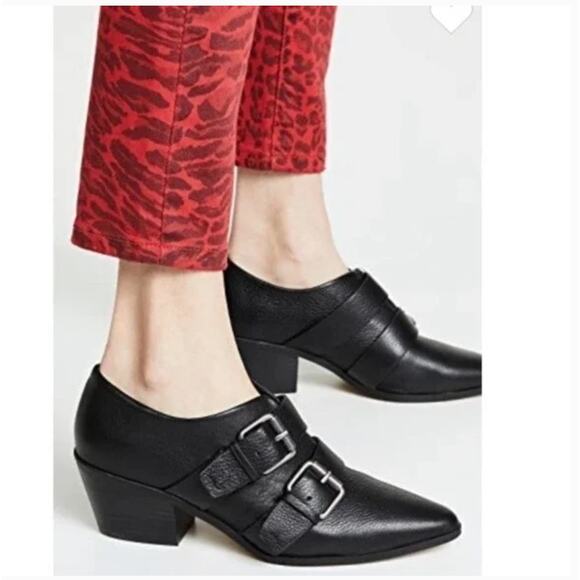 Splendid Carla Buckle Boots 6.5 Black Leather NWT Ankle Booties Anthro Western - Picture 2 of 7